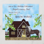 Jolies Chevaux et Grange Girls Invitation Annivers (Devant / Derrière)