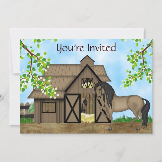 Jolies Chevaux et Grange Invitation d'anniversaire (Devant)