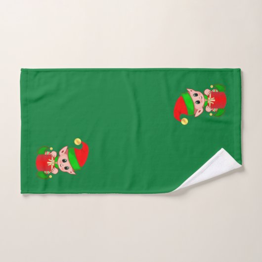 Jolies elfes de Noël sur vert (Serviette à main)