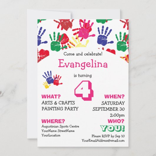 Jolies empreintes de mains Invitation de la fête A (Devant)