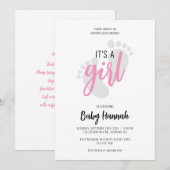 Jolies Empreintes Roses C'est une Fille Invitation (Devant / Derrière)