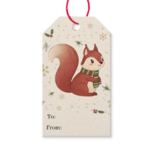 Jolies étiquettes cadeau de Noël écureuil de forêt
