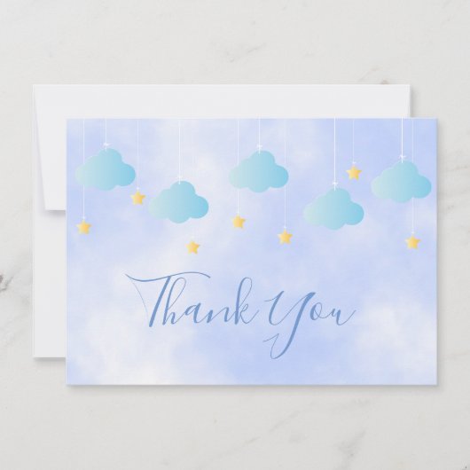 Jolies Étoiles Dorées Nuages Bleus Écriture Merci (Devant)