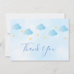Jolies Étoiles Dorées Nuages Bleus Écriture Merci