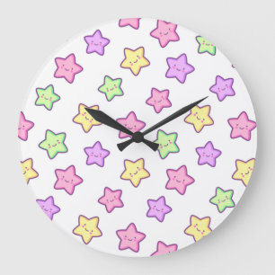 Jolies étoiles heureuses Kawaii Grande Horloge