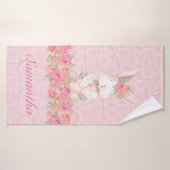 Jolies filles rose Floral Lapin Bois (Serviette de bain)