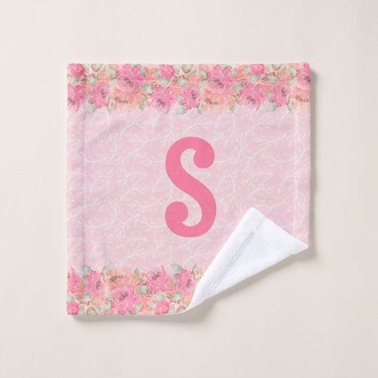 Jolies filles rose Floral Monogramme de bois (Gant de toilette)