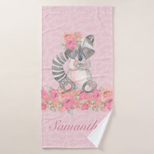Jolies filles rose Floral Raccoon de bois (Serviette de bain)