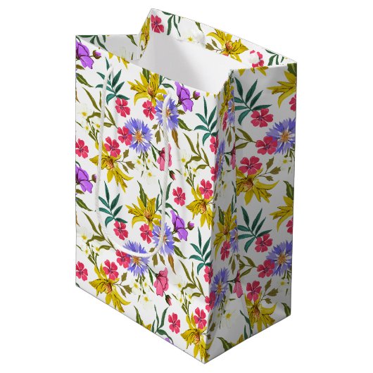 Jolies fleurs colorées sac cadeau motif moyen (Devant Angle)