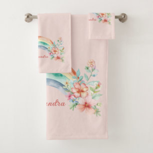 Jolies fleurs d'aquarelle et arc-en-ciel