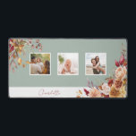 Jolies fleurs d'aquarelle Pastel, 3-Photos avec no<br><div class="desc">Customisez ce joli design à trois modèles photo avec votre nom ou monogramme sur un élément étiquette vierge que vous pouvez customiser avec la couleur de votre choix. Il est doté de deux vaporisateurs colorés d'angle de couleur aquarelle, de roses de rouille et d'ivoire et de chrysanthèmes avec feuillage vert...</div>