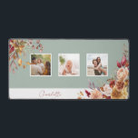 Jolies fleurs d'aquarelle Pastel, 3-Photos avec no<br><div class="desc">Customisez ce joli design à trois modèles photo avec votre nom ou monogramme sur un élément étiquette vierge que vous pouvez customiser avec la couleur de votre choix. Il est doté de deux vaporisateurs colorés d'angle de couleur aquarelle, de roses de rouille et d'ivoire et de chrysanthèmes avec feuillage vert...</div>