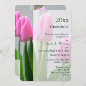 Jolies fleurs de tulipe rose invitations de gradua (Devant / Derrière)
