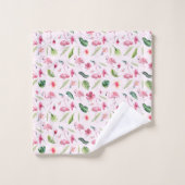 Jolies fleurs et Flamant rose rose (Gant de toilette)
