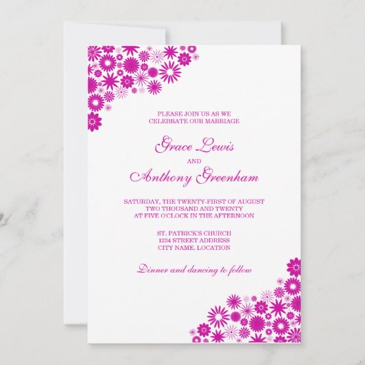 Jolies fleurs Fuchsia Faire-part de mariage (Devant)