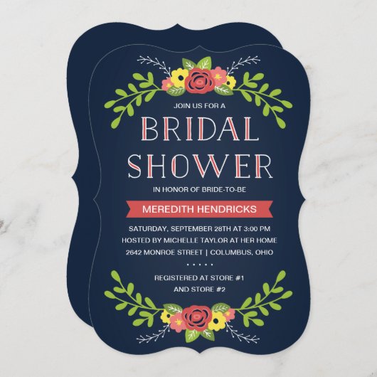 Jolies fleurs | Invitation de douche nuptiale (Devant / Derrière)