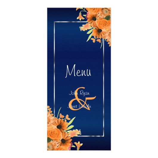 Jolies fleurs orange sur bleu marine - Menu (Devant)