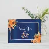 Jolies Fleurs Orange sur Fond Bleu Marine - Merci (Debout devant)