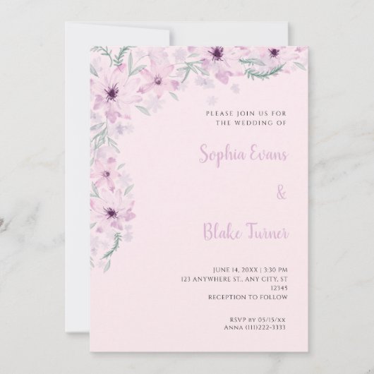 Jolies Fleurs Roses Romance Douce Invitation de Ma (Devant)