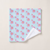 Jolies fleurs roses sur fond bleu clair (Gant de toilette)