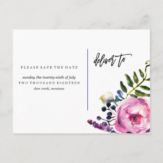 Jolies fleurs violettes Enregistrer la date Carte  (Dos)