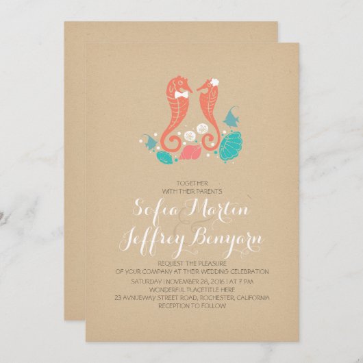 Jolies hippocampes plage décontractée invitation d (Devant / Derrière)