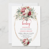 Jolies invitations bébé Boho Bourgogne Rose Or Flo (Devant)