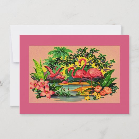 Jolies invitations de pool de Flamants roses rétro (Devant)