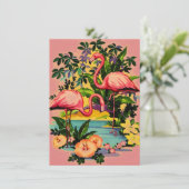 Jolies invitations de pool de Flamants roses rétro (Debout devant)