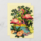 Jolies invitations de pool de Flamants roses rétro (Devant / Derrière)