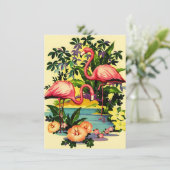 Jolies invitations de pool de Flamants roses rétro (Debout devant)