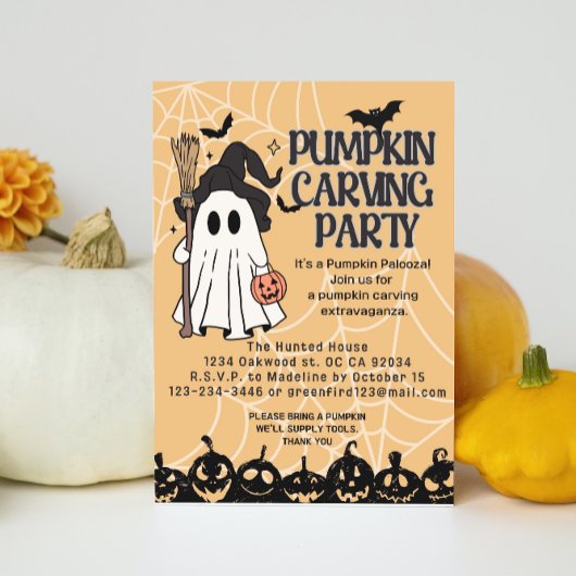 Jolies invitations d'Halloween avec citrouille scu