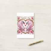 Jolies notes Post-It Rose en forme de cygne pour l (Sur un bureau)