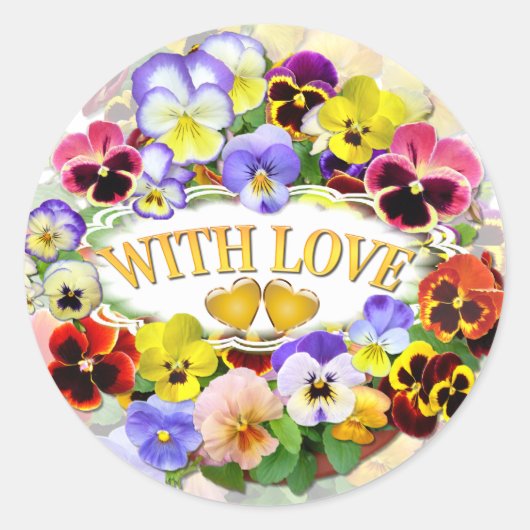 Jolies Pansies Avec Sticker Classic Round Love (Devant)