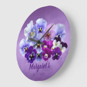 Jolies Pansies Personnalisée Horloge Florale (Angle)