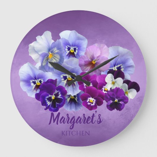 Jolies Pansies Personnalisée Horloge Florale (Recto)
