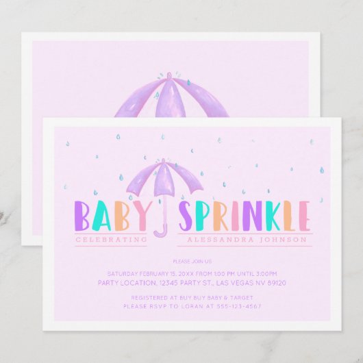 Jolies pastels, Baby Sprinkle Shower invitation (Devant / Derrière)