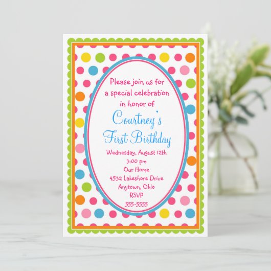 Jolies petites Pois 1er anniversaire Invitations (Debout devant)