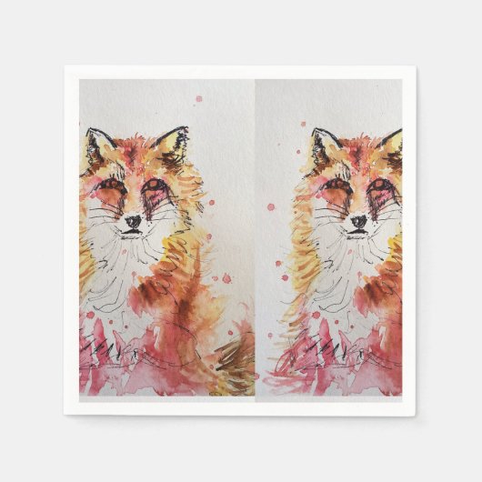 Jolies serviettes en papier renard rouge anniversa (Devant)