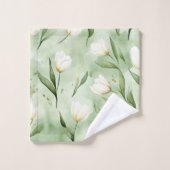  Jolies Tulipes Blanches Vertes   (Gant de toilette)