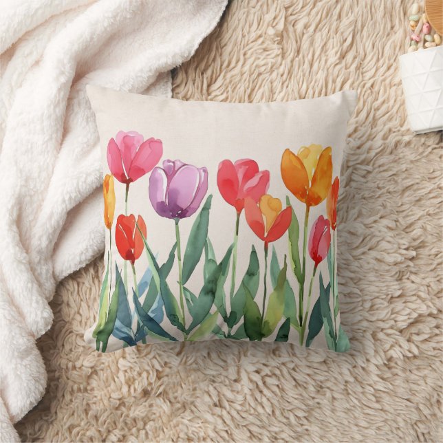 Jolies tulipes Florales Multicolor Jeter Oreiller (Couverture)