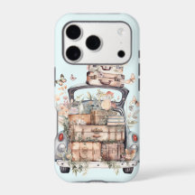 Jolies valises aquarelle voiture tronc floral voya