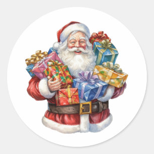 Jolige Kerstman in traditioneel rood pak Ronde Sticker