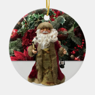Jolige ouderwetse kerstman keramisch ornament