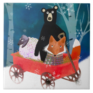 Jolis amis d'hiver dans un wagon carreau de cérami