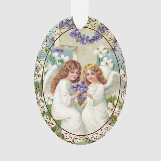 Jolis Anges Avec Croix Et Fleurs (devant)