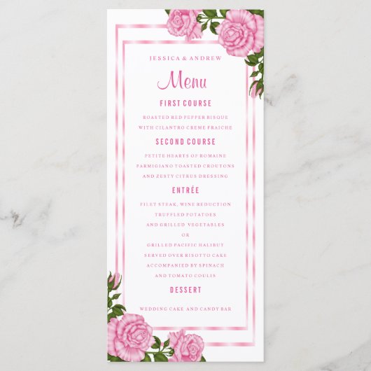 Jolis bouquets de coin roses Menu de mariage (Devant)