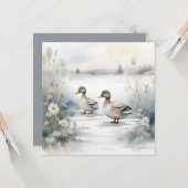 Jolis canards à l'aquarelle et marguerites carte v (Devant/Arrière en situation)