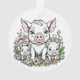 Jolis cochons et porcelets maman dans les fleurs