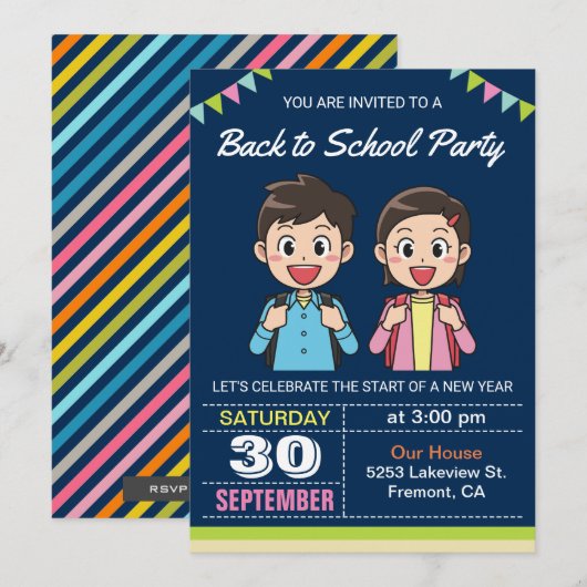 Jolis élèves | Invitation à la fête de rentrée sco (Devant / Derrière)